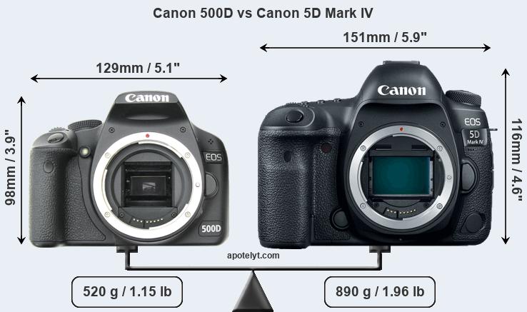 Size Canon 500D vs Canon 5D Mark IV