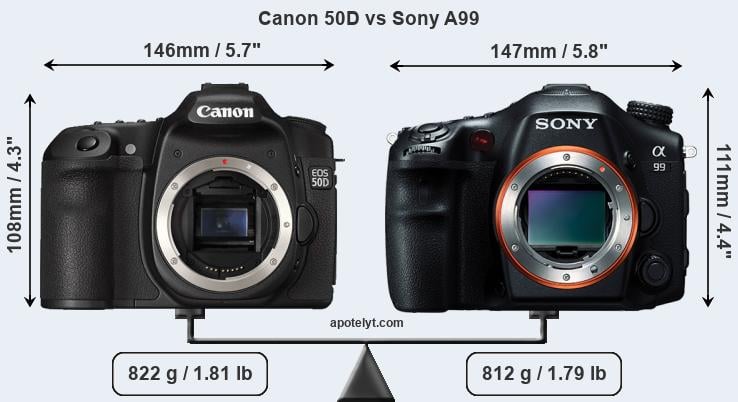 Size Canon 50D vs Sony A99