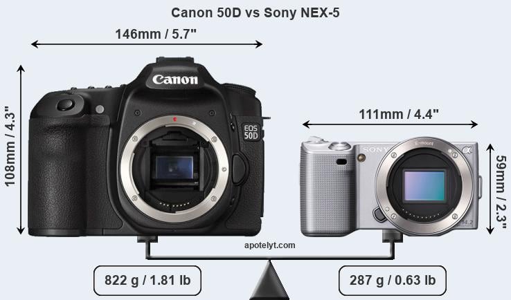 Size Canon 50D vs Sony NEX-5