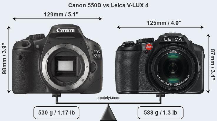 Size Canon 550D vs Leica V-LUX 4