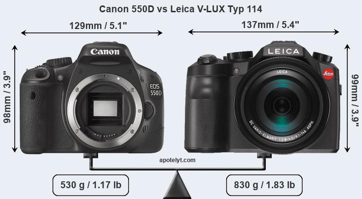 Size Canon 550D vs Leica V-LUX Typ 114