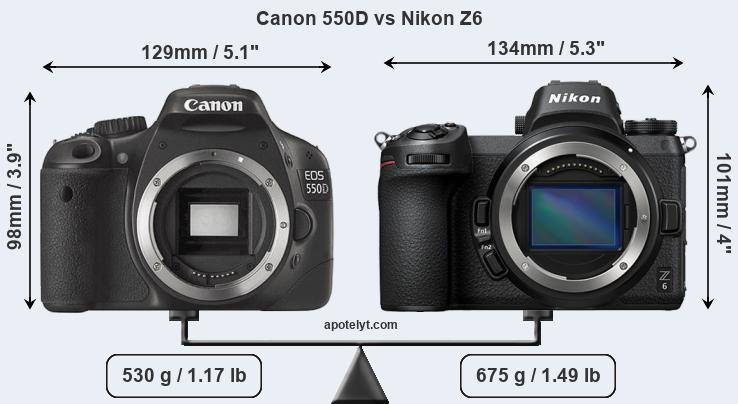 Size Canon 550D vs Nikon Z6