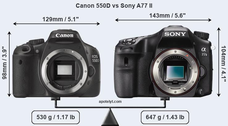 Size Canon 550D vs Sony A77 II