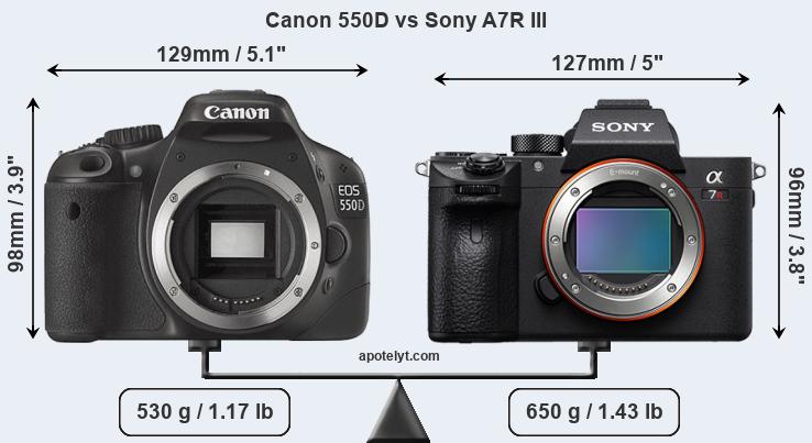 Size Canon 550D vs Sony A7R III