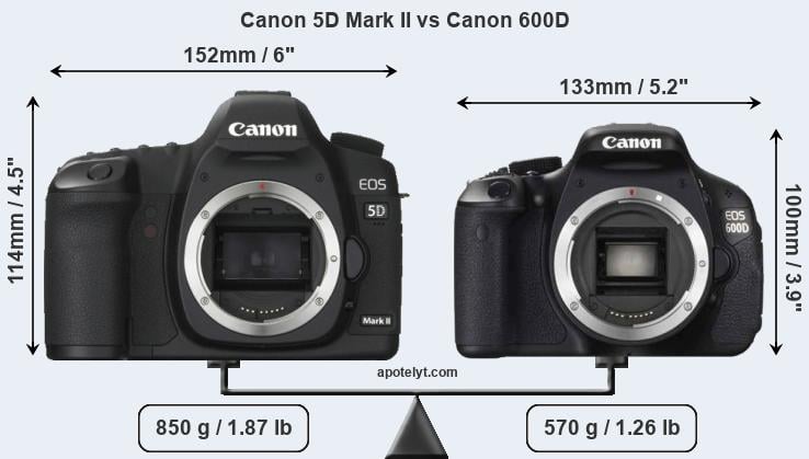 Size Canon 5D Mark II vs Canon 600D