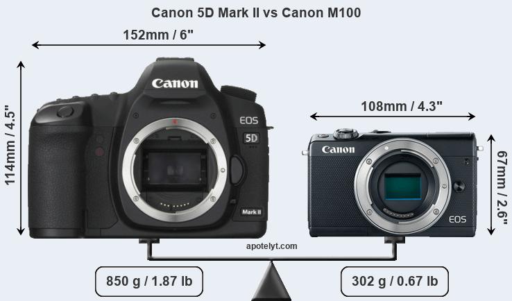 Size Canon 5D Mark II vs Canon M100