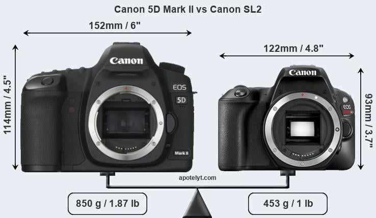 Size Canon 5D Mark II vs Canon SL2