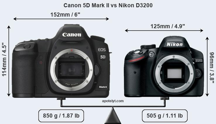 Size Canon 5D Mark II vs Nikon D3200
