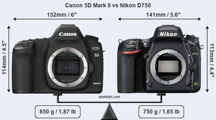 Size Canon 5D Mark II vs Nikon D750