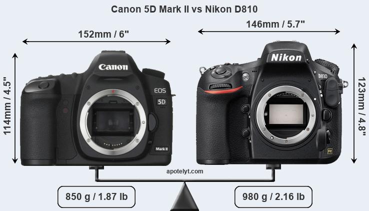 Size Canon 5D Mark II vs Nikon D810