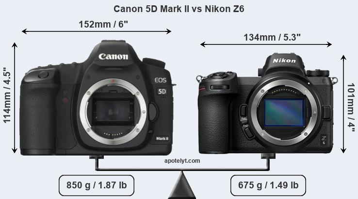 Size Canon 5D Mark II vs Nikon Z6