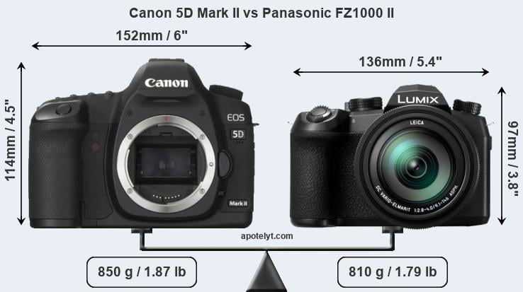 Size Canon 5D Mark II vs Panasonic FZ1000 II