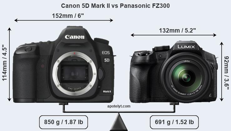 Size Canon 5D Mark II vs Panasonic FZ300