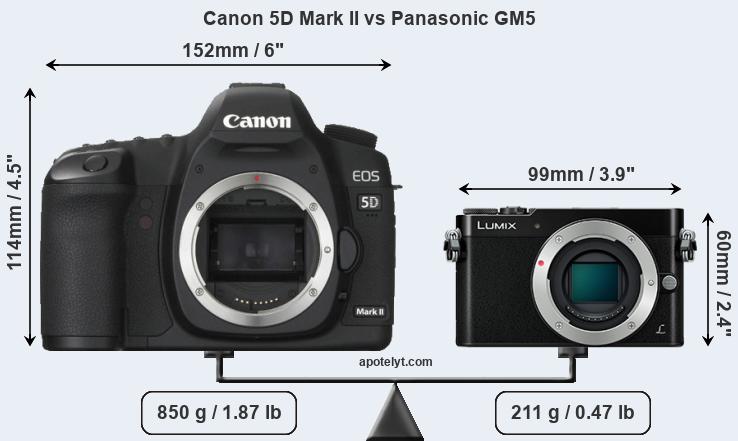 Size Canon 5D Mark II vs Panasonic GM5