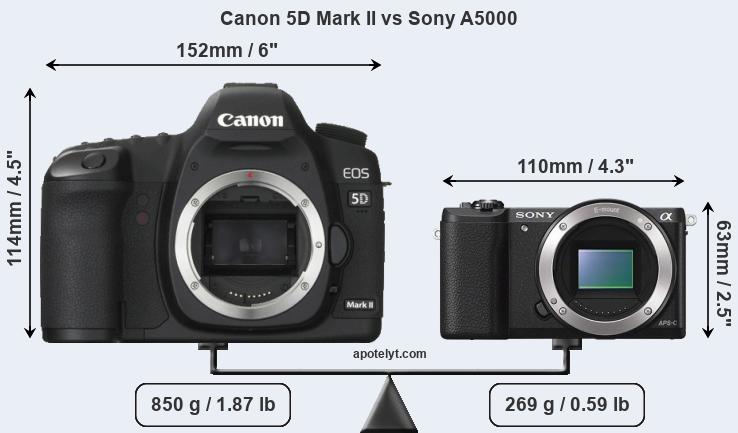 Size Canon 5D Mark II vs Sony A5000