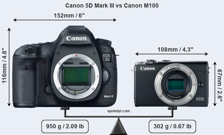 Size Canon 5D Mark III vs Canon M100