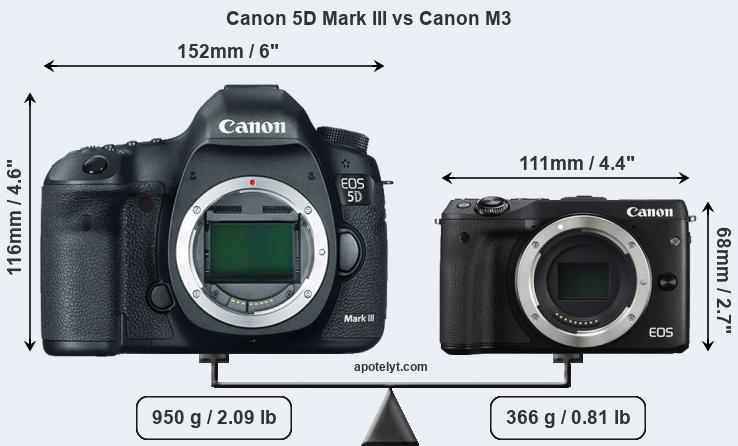 Size Canon 5D Mark III vs Canon M3