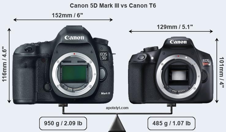 Size Canon 5D Mark III vs Canon T6