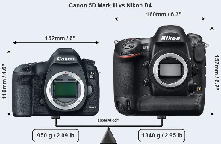 Size Canon 5D Mark III vs Nikon D4