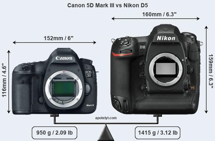 Size Canon 5D Mark III vs Nikon D5