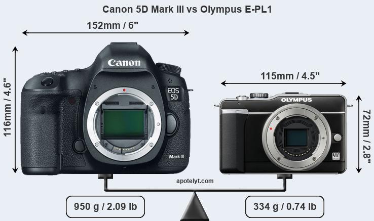 Size Canon 5D Mark III vs Olympus E-PL1