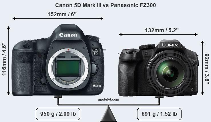 Size Canon 5D Mark III vs Panasonic FZ300