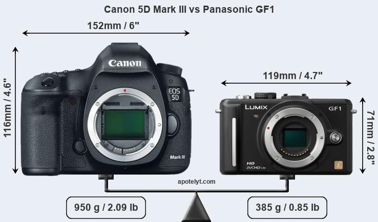 Size Canon 5D Mark III vs Panasonic GF1