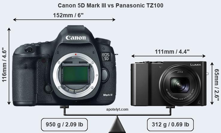 Size Canon 5D Mark III vs Panasonic TZ100