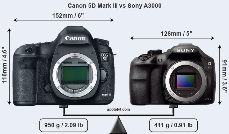 Size Canon 5D Mark III vs Sony A3000