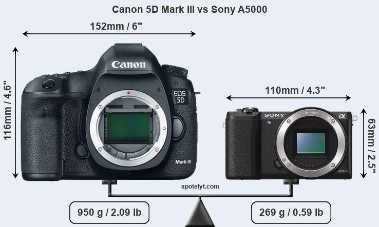 Size Canon 5D Mark III vs Sony A5000