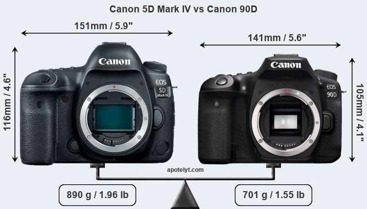 Size Canon 5D Mark IV vs Canon 90D