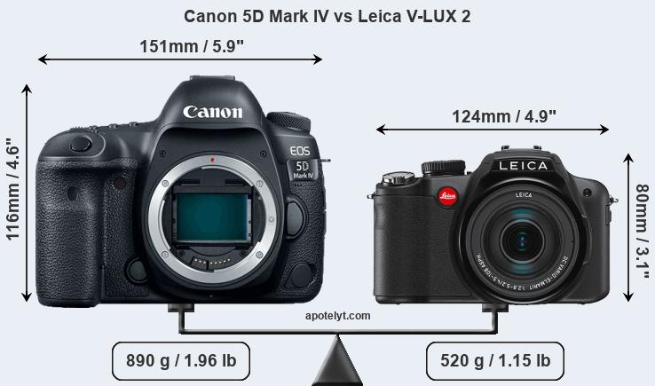 Size Canon 5D Mark IV vs Leica V-LUX 2