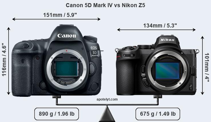 Size Canon 5D Mark IV vs Nikon Z5