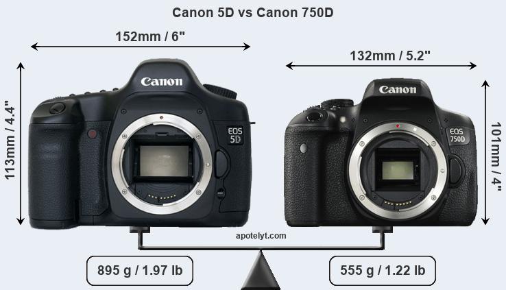 Size Canon 5D vs Canon 750D