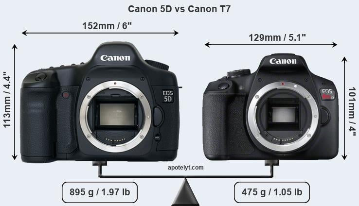 Size Canon 5D vs Canon T7