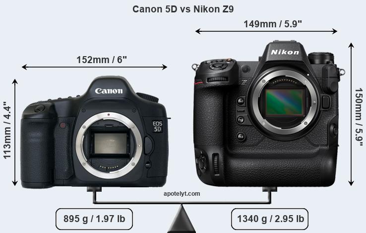 Size Canon 5D vs Nikon Z9