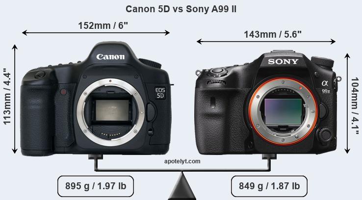 Size Canon 5D vs Sony A99 II