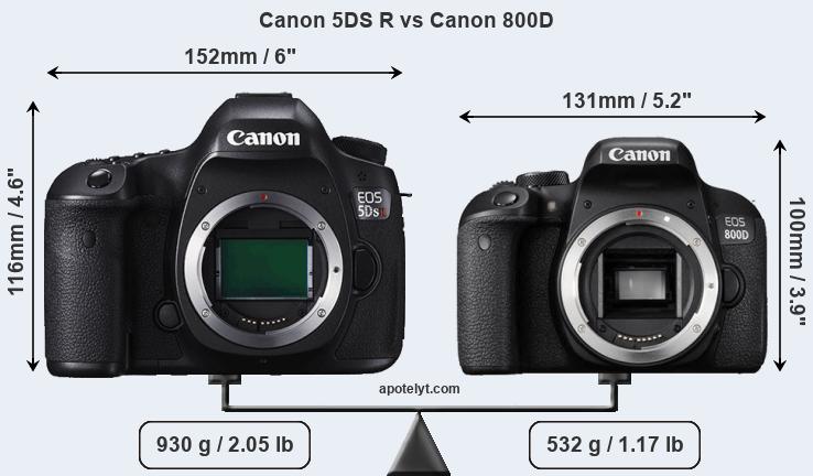 Size Canon 5DS R vs Canon 800D