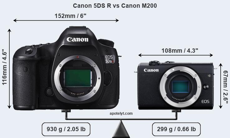Size Canon 5DS R vs Canon M200
