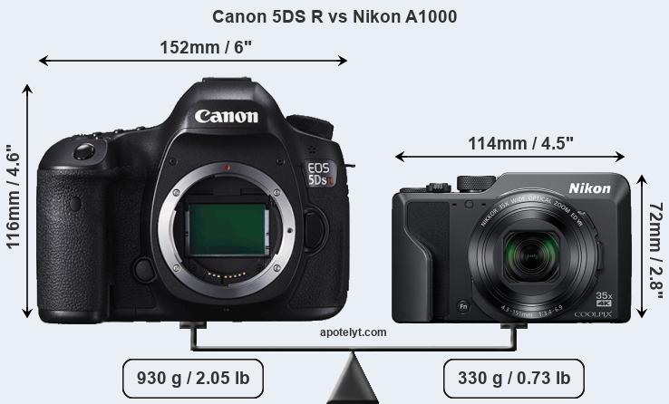 Size Canon 5DS R vs Nikon A1000