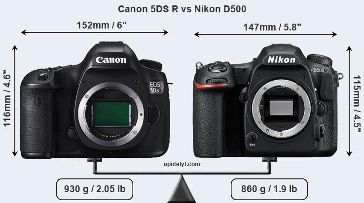 Size Canon 5DS R vs Nikon D500