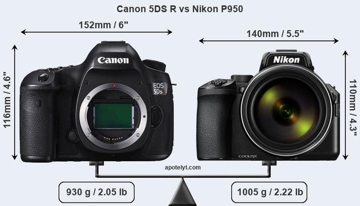 Size Canon 5DS R vs Nikon P950