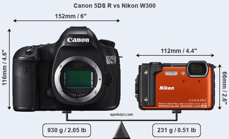 Size Canon 5DS R vs Nikon W300
