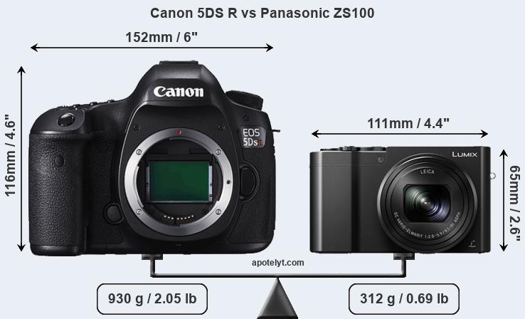 Size Canon 5DS R vs Panasonic ZS100