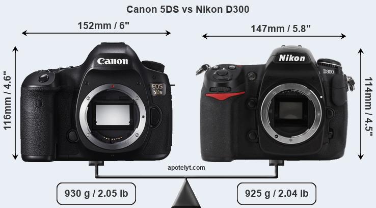 Size Canon 5DS vs Nikon D300