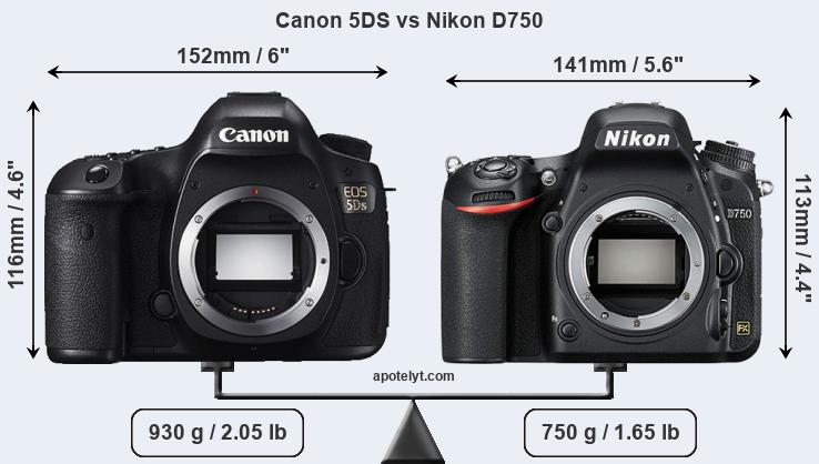 Size Canon 5DS vs Nikon D750