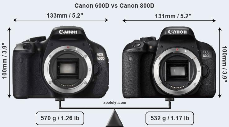 Size Canon 600D vs Canon 800D