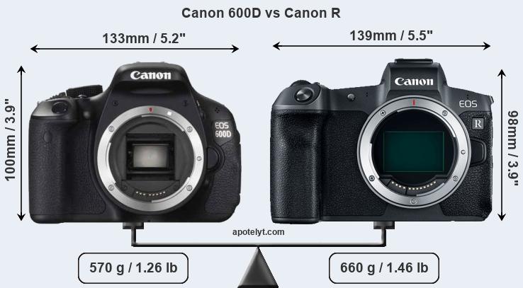 Size Canon 600D vs Canon R