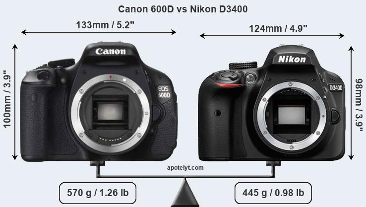 Size Canon 600D vs Nikon D3400