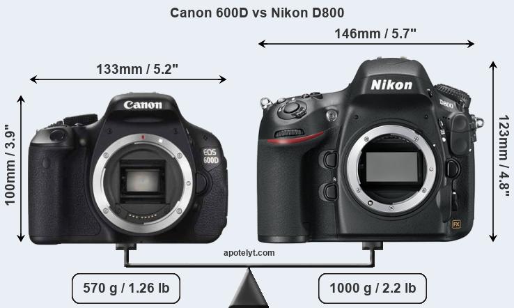 Size Canon 600D vs Nikon D800